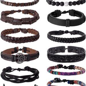 15Pcs Leather Boho Bracelets Set Men Women Adjustable Wrap Woven Ethnic